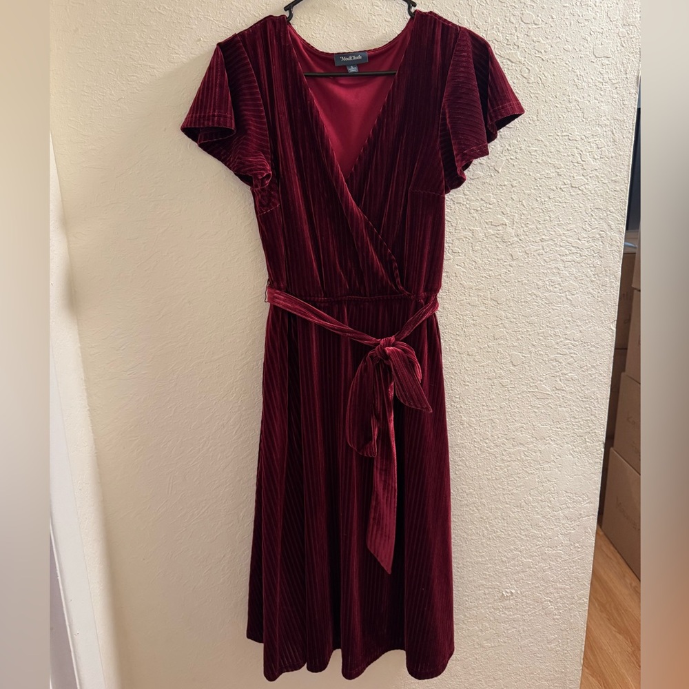 ModCloth - Elegant Burgundy Velvet Wrap Dress - Small